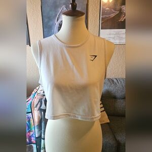 Womens White Gymshark Crop Top Gym, Workout, Excersise, Yoga, Weight Lifting